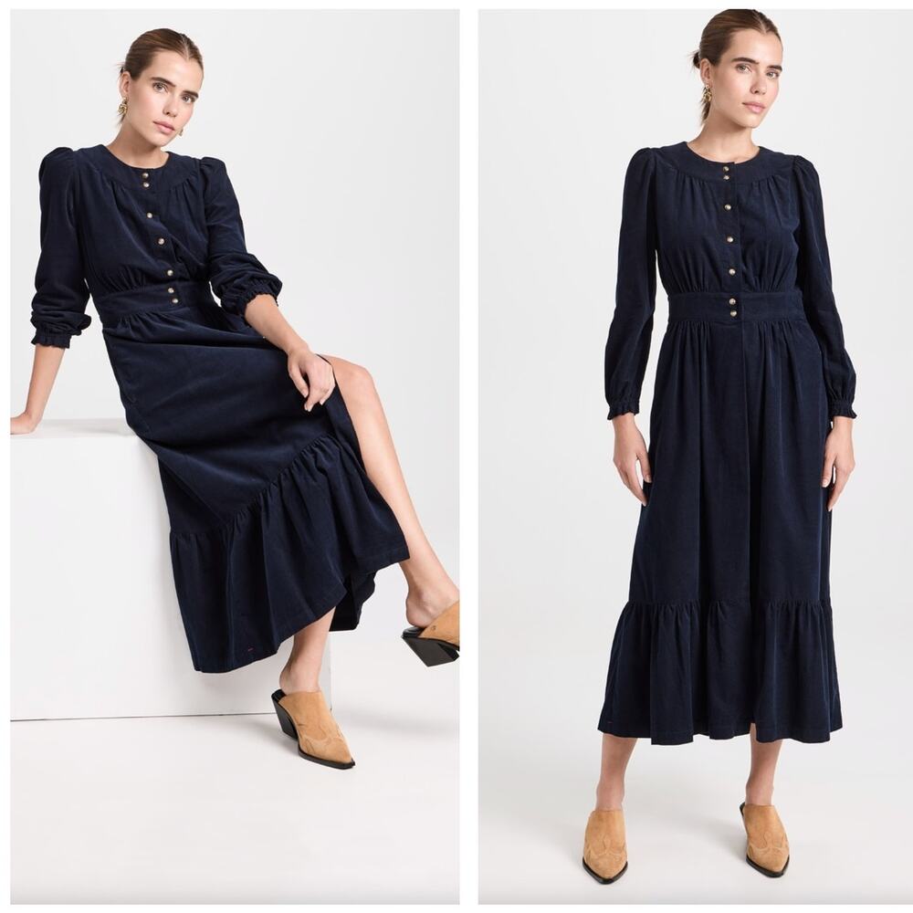 XIRENA Greta Corduroy Maxi Dress Dark Navy Blue Sz S $335 {3B23}